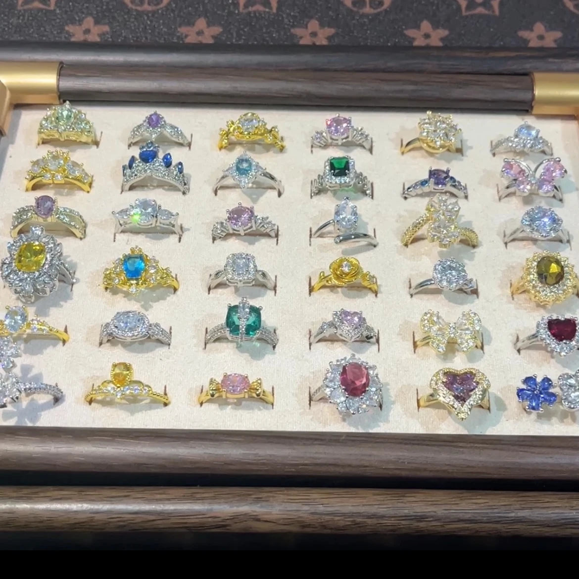 Packaged lucky diamond ring blind bag gift box assorted random crystal rings mystery surprise grab bag exquisite packaging jewelry gift set holiday present for girlfriend friend adjustable size stackable ring bulk jewelry wholesale bundle