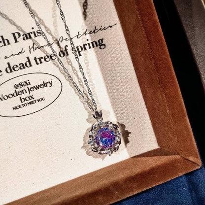 Delicate Purple Rose Crystal Pendant Necklace, Fashion Matching Jewelry Accessory Close View