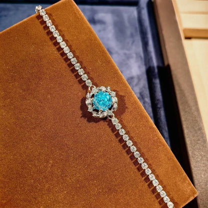 Blue Rose Crystal Drop Earrings & Link Bracelet Matching Set Detailed Product Shot