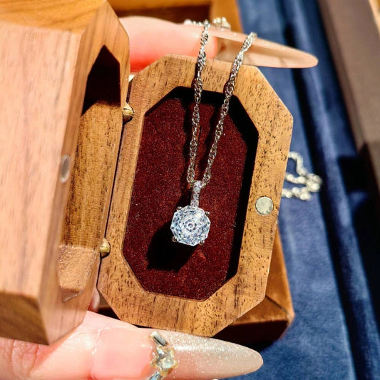 Minimal White Rose Crystal Pendant Necklace Alloy Chain Close Up Product Shot
