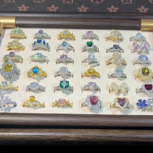Packaged lucky diamond ring blind bag gift box assorted random crystal rings mystery surprise grab bag exquisite packaging jewelry gift set holiday present for girlfriend friend adjustable size stackable ring bulk jewelry wholesale bundle